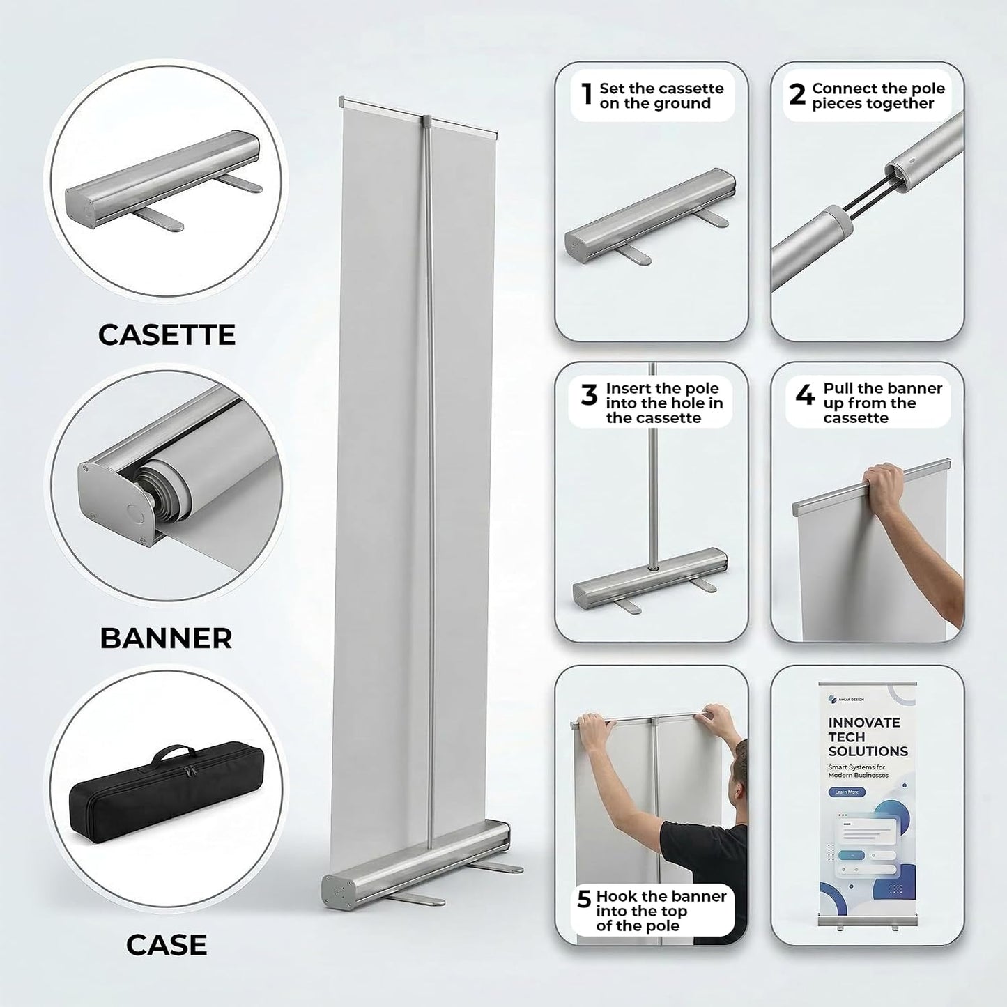 Custom Retractable Roll-Up Banners with Stand & Carrying Case