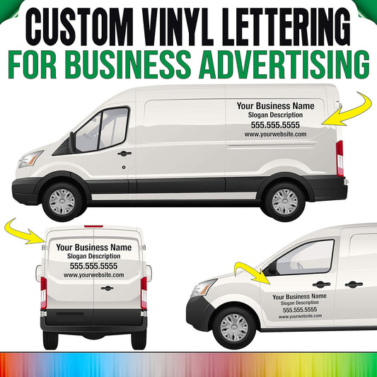 Business Name, Info, Slogan Decal Custom Vinyl Lettering Sticker Auto Car Window, Business Glass, Truck, Doors, Trailer Windshield Graphic Banner Personalized