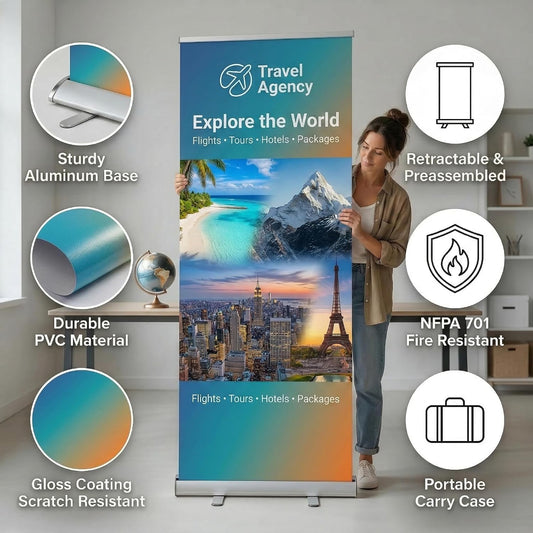 Custom Retractable Roll-Up Banners with Stand & Carrying Case